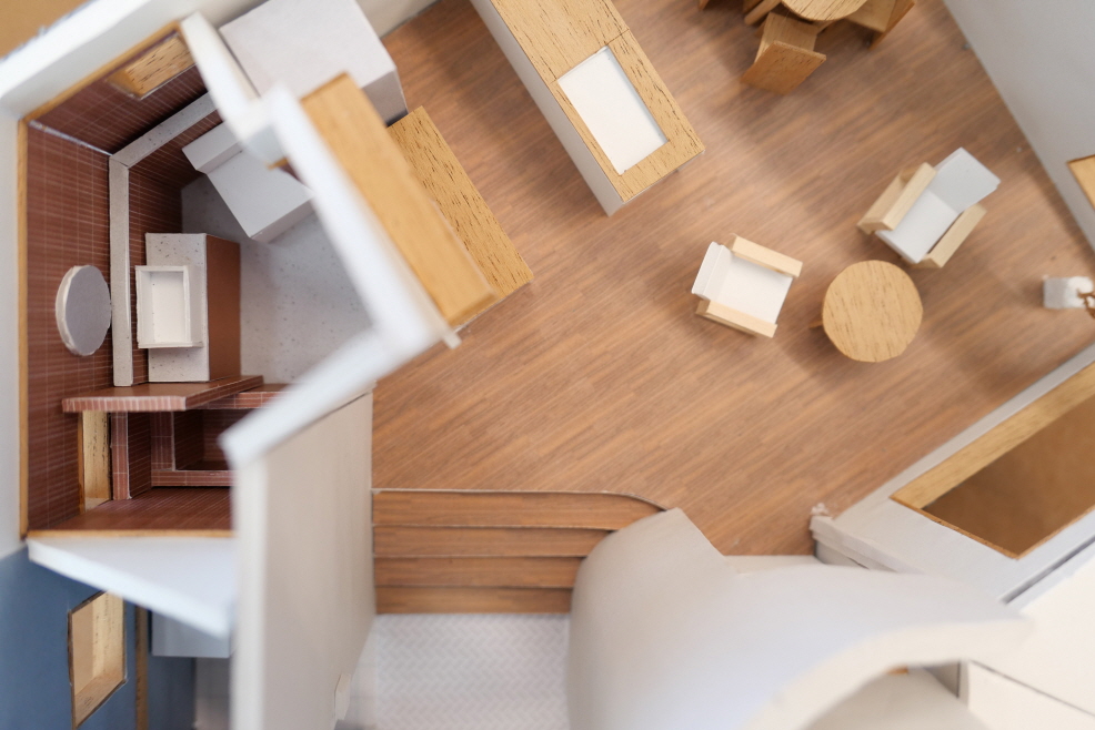 Isometric architectural model showing the massing and structure of a house